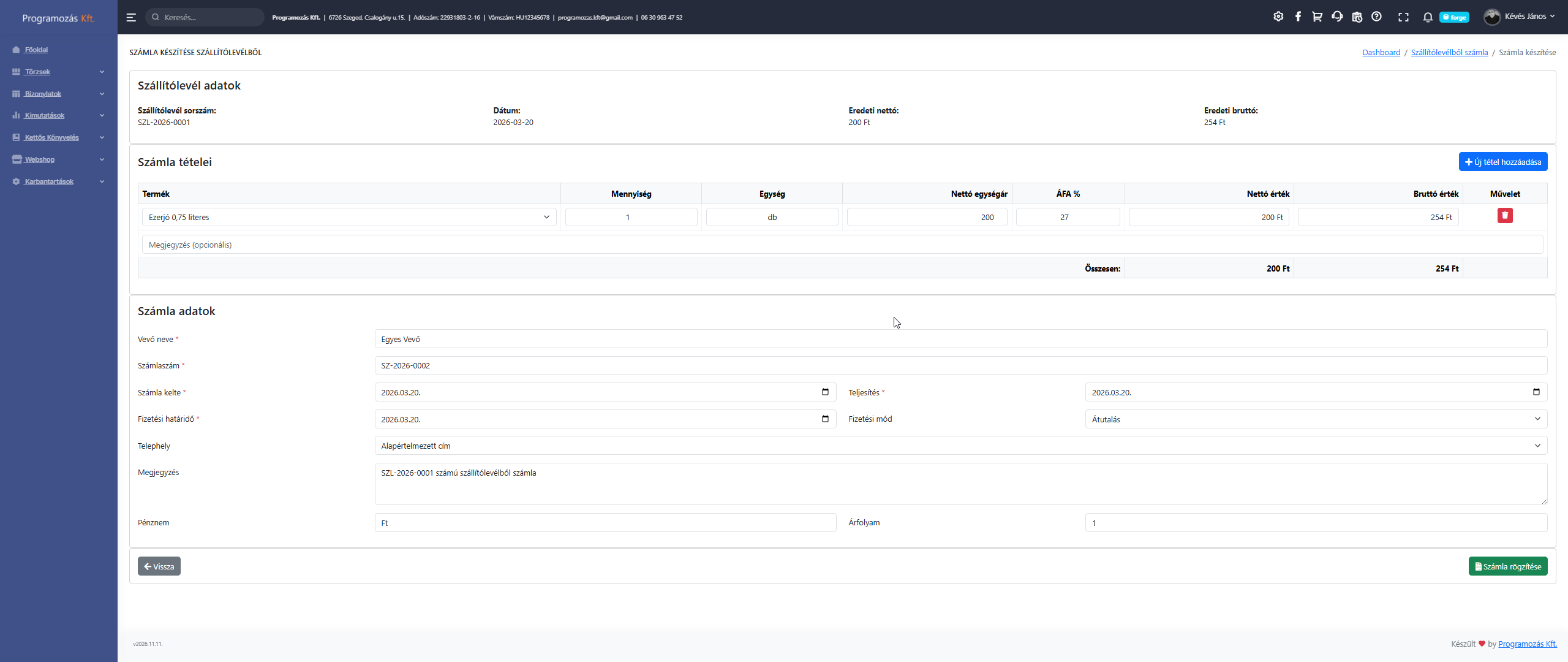 Szállítólevélből számla - új