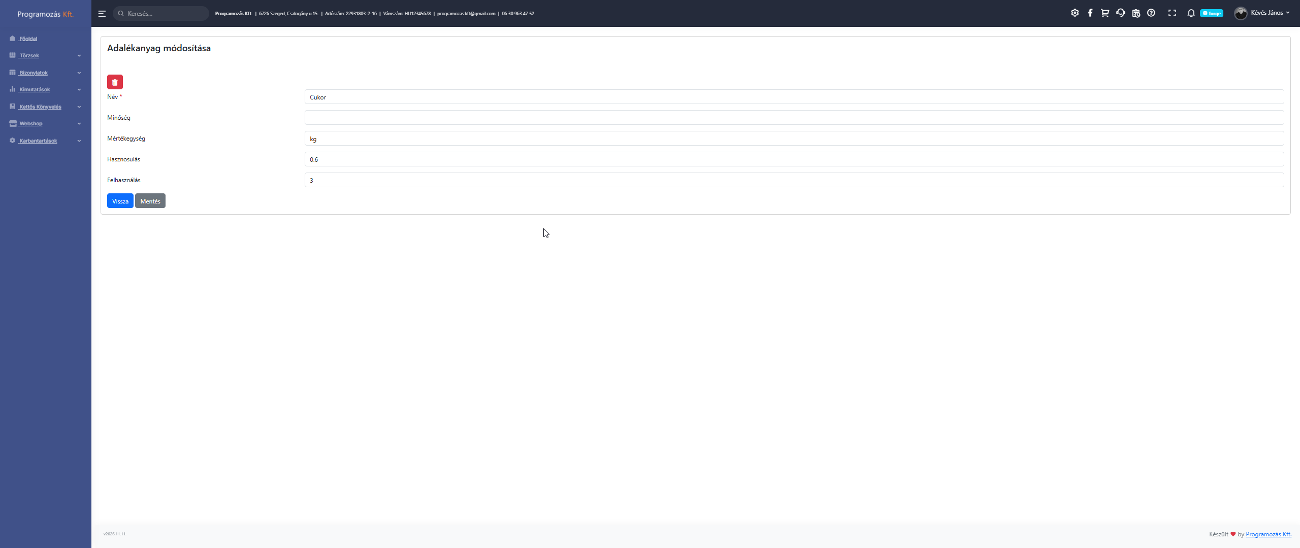 Új adalékanyag felvétele