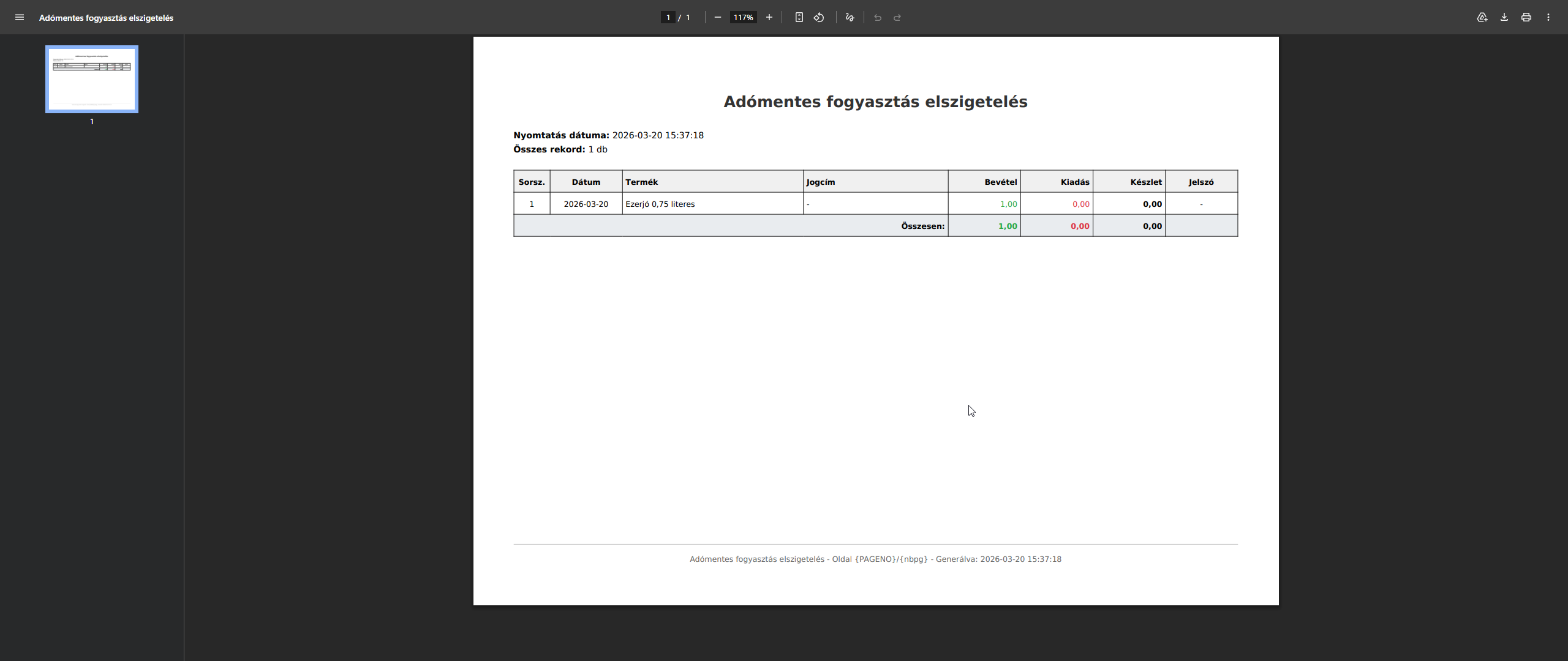 Adómentes fogyasztás nyomtatási nézet