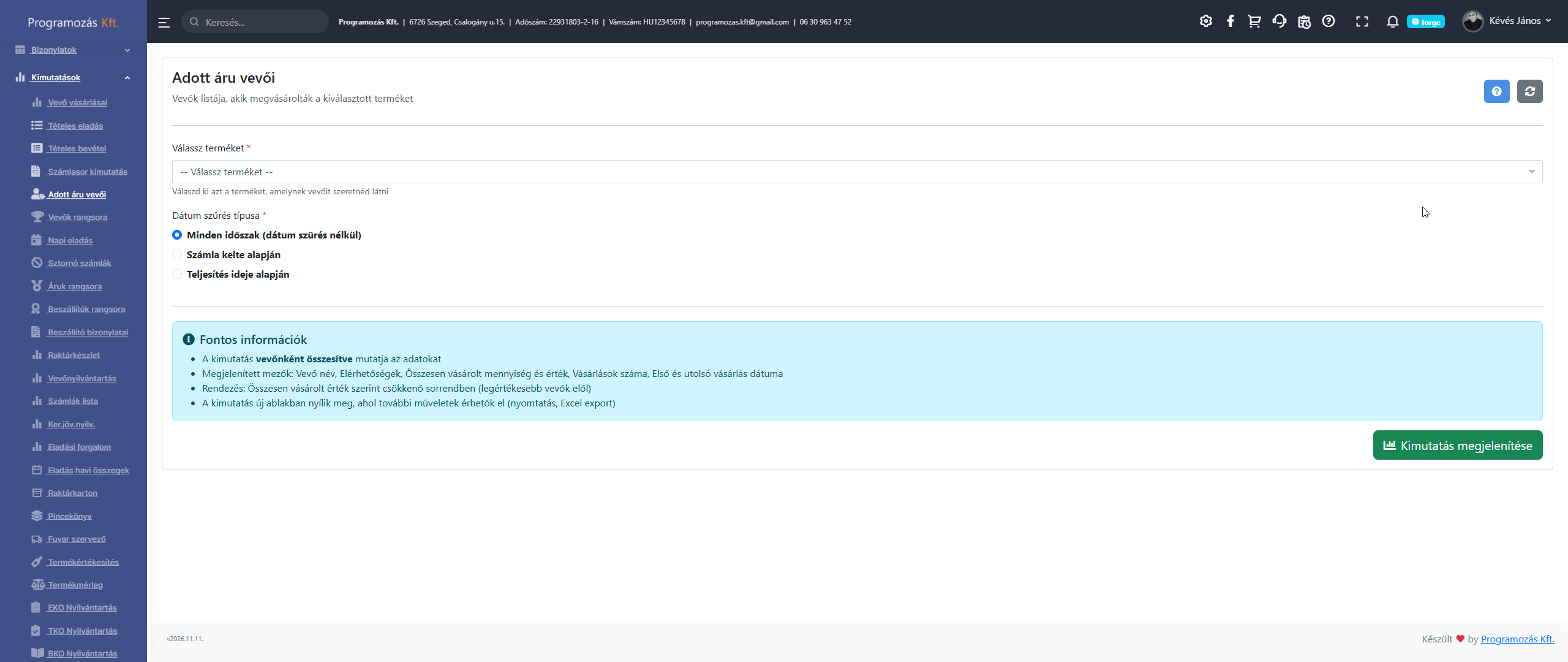 Adott áru vevői szűrő