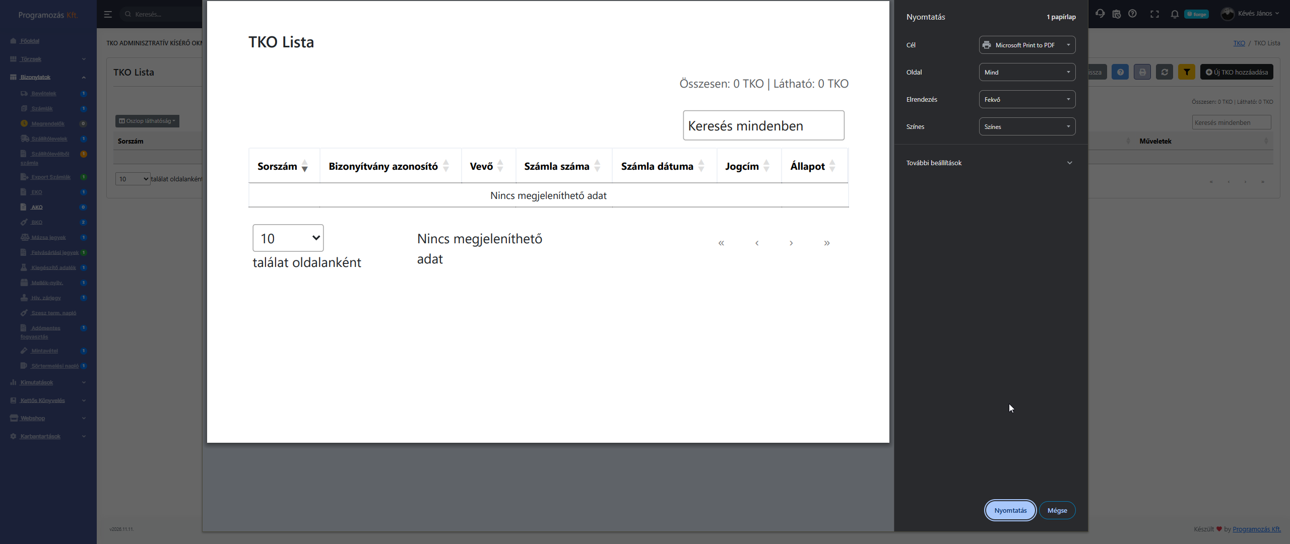 AKO nyomtatási nézet