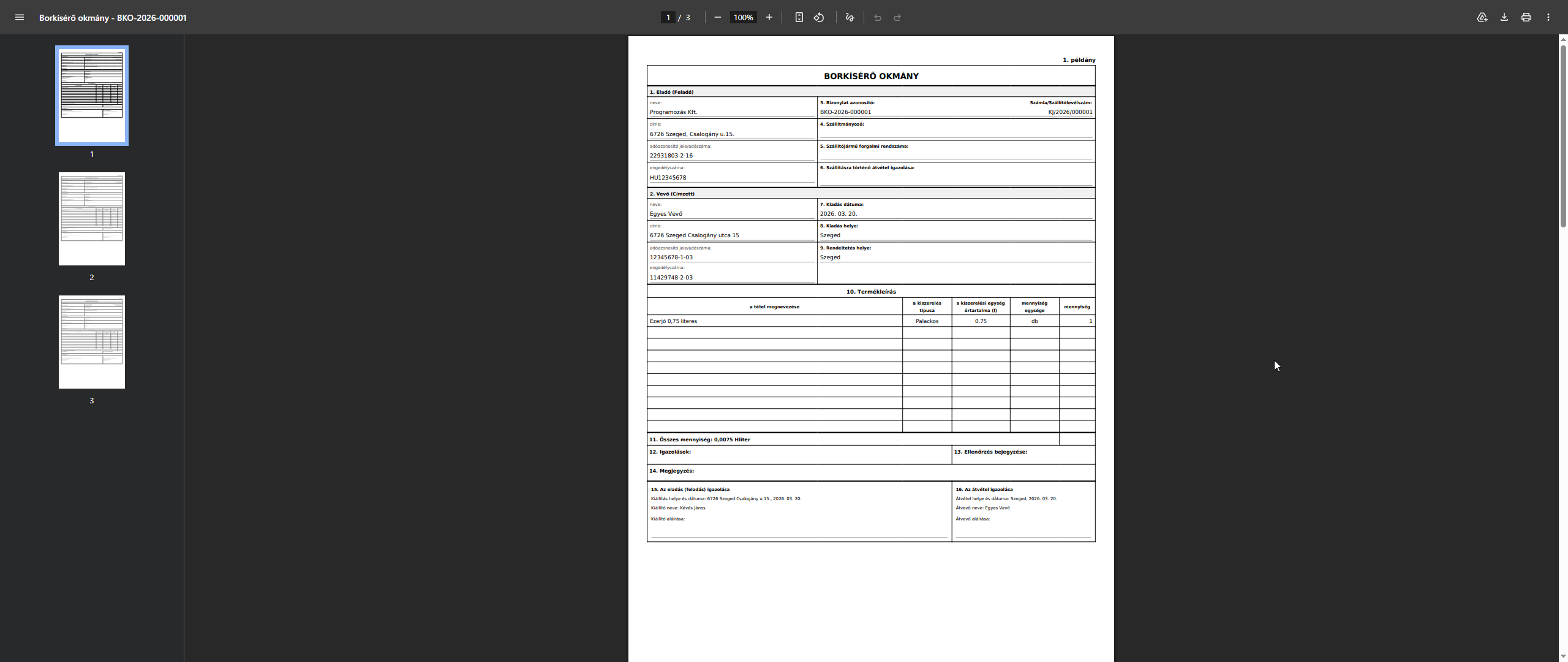 BKO nyomtatási nézet