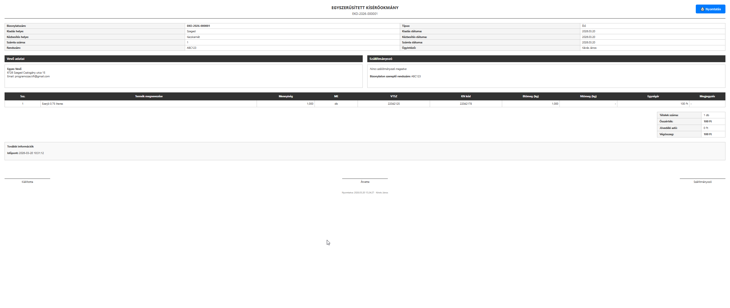 EKO nyomtatási nézet