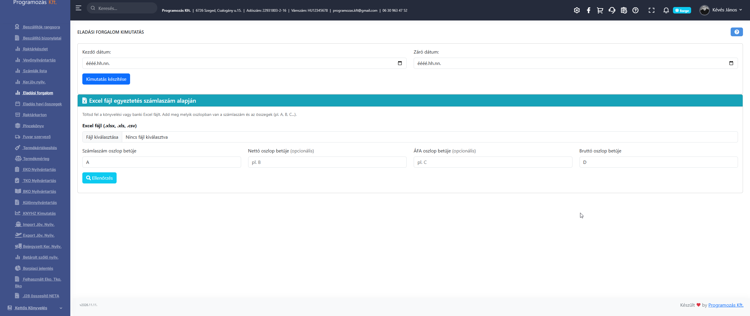 Eladási forgalom szűrő