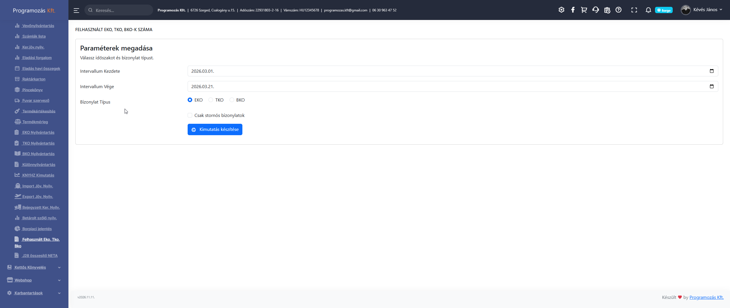 Felhasznált EKO, AKO, BKO szűrő