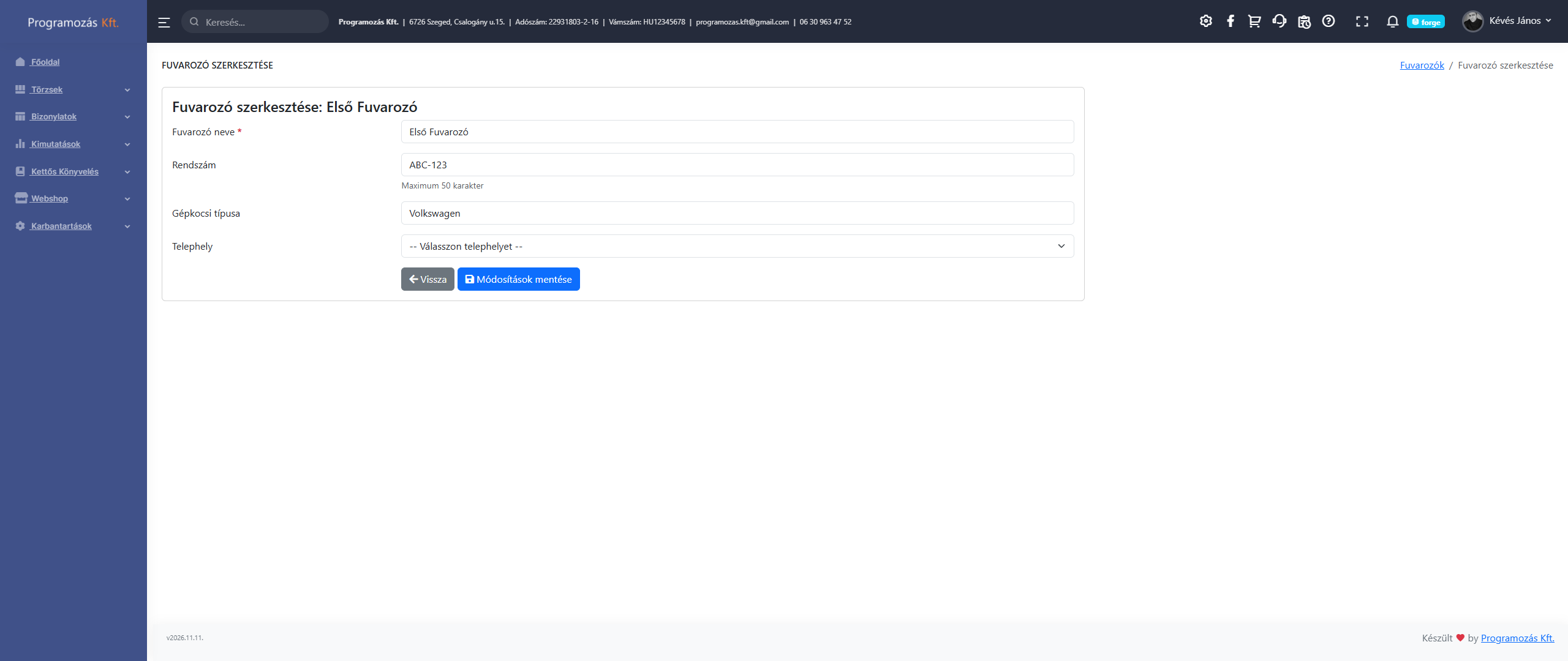 Új fuvarozó felvétele