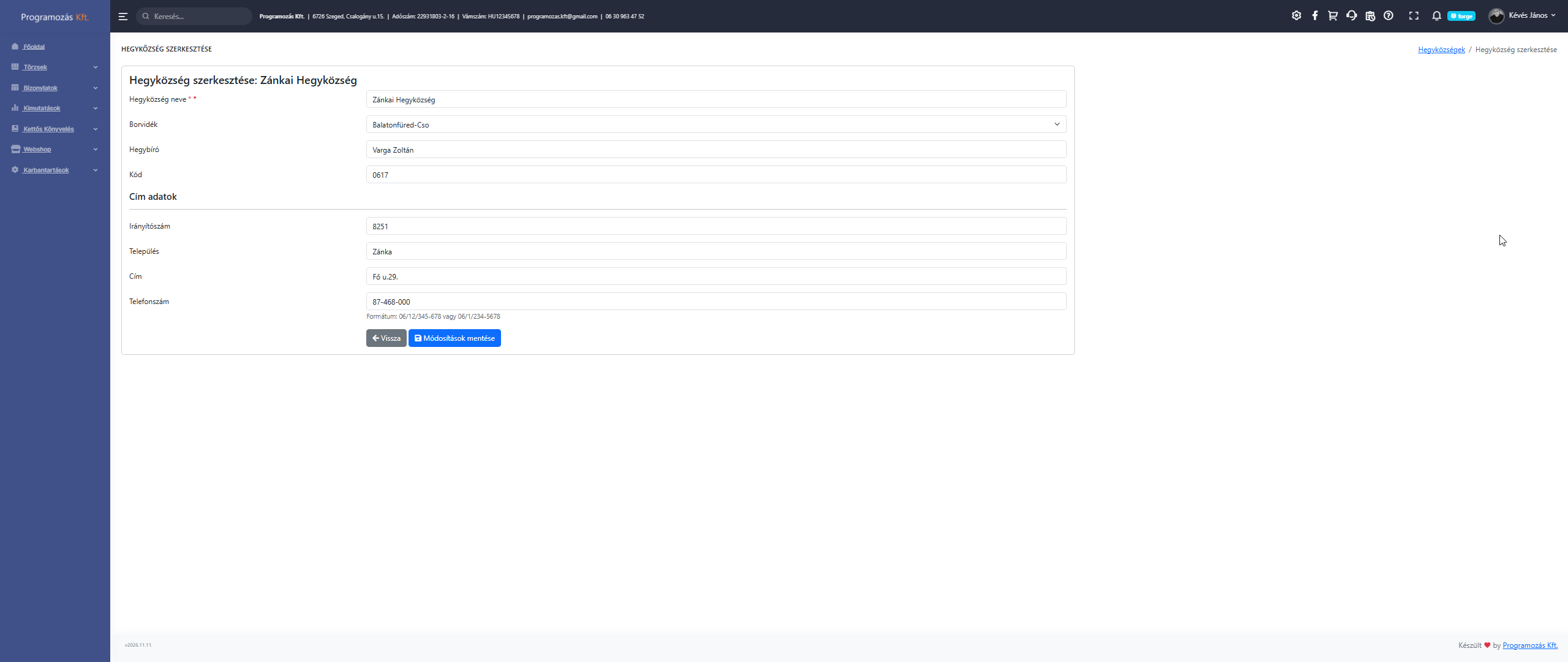 Új hegyközség felvétele