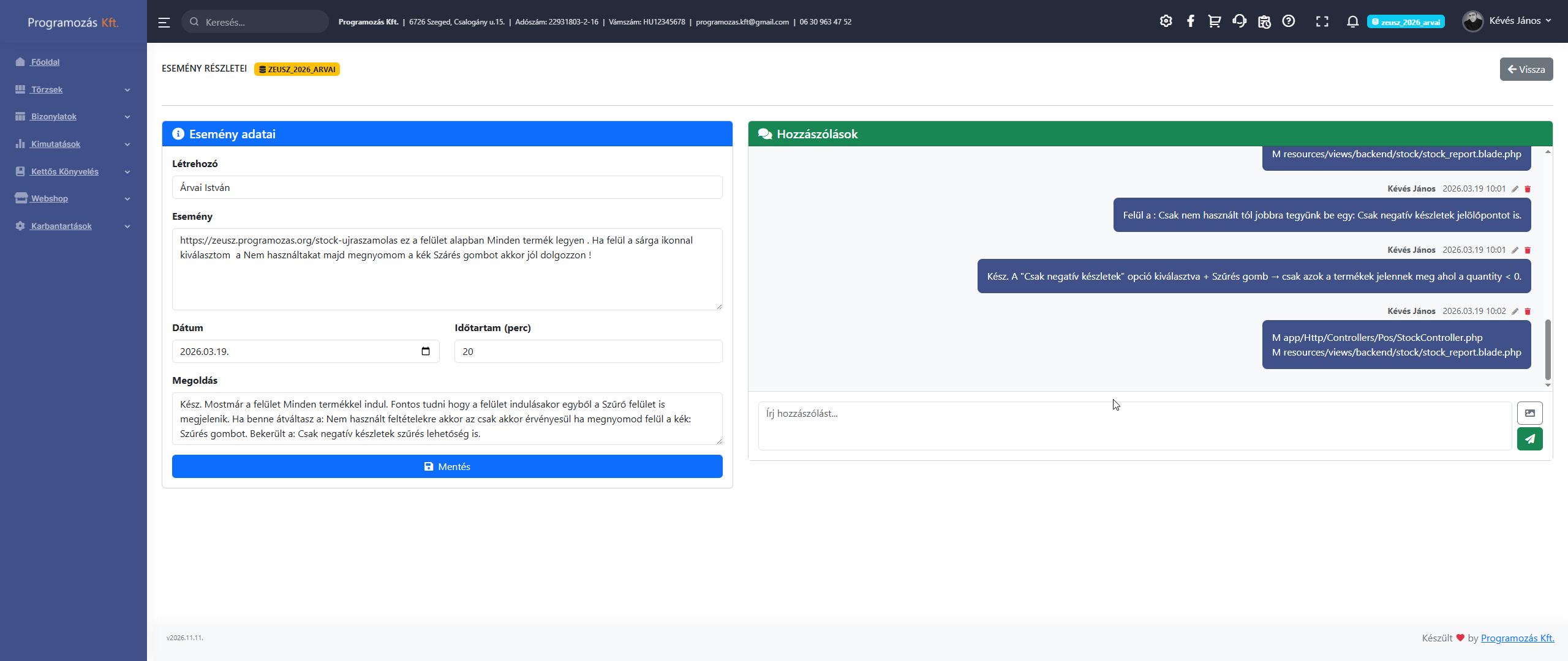 Helpdesk módosítás