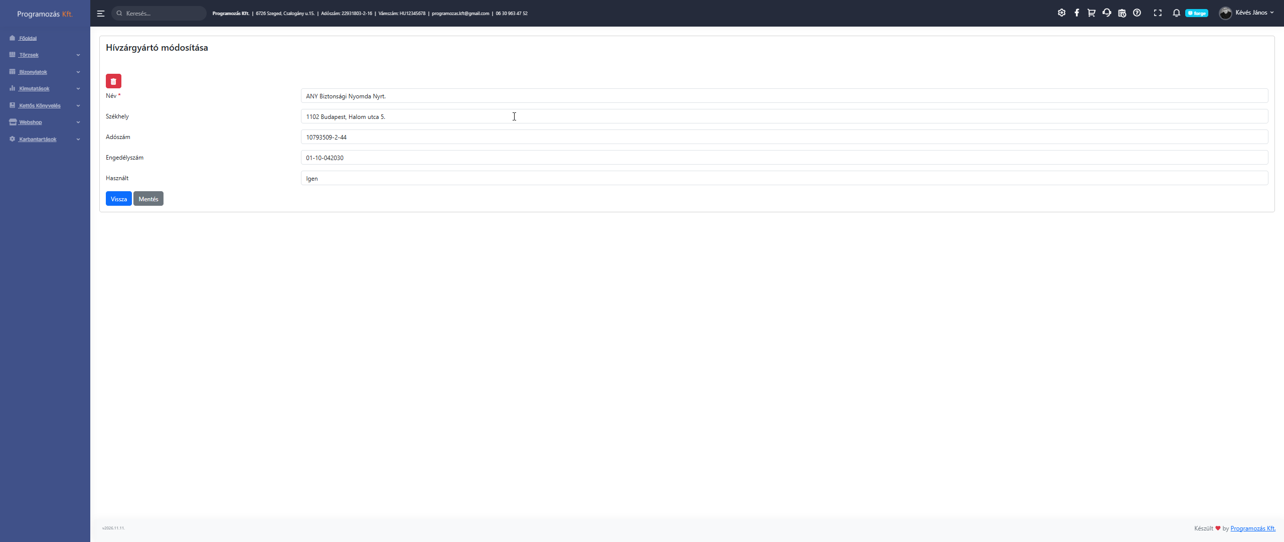 Új gyártó felvétele