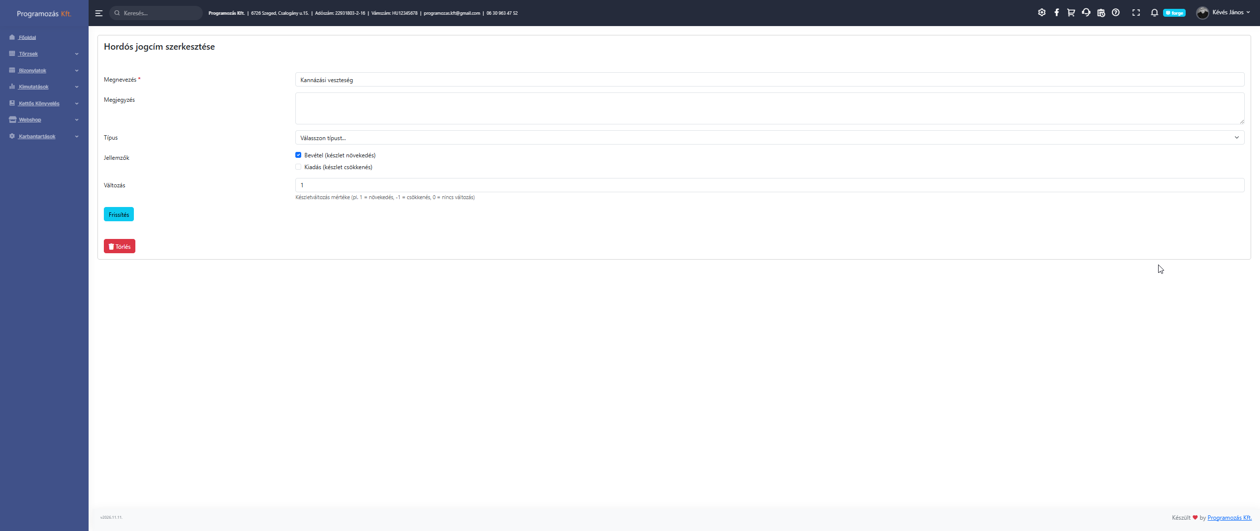 Új hordós jogcím felvétele