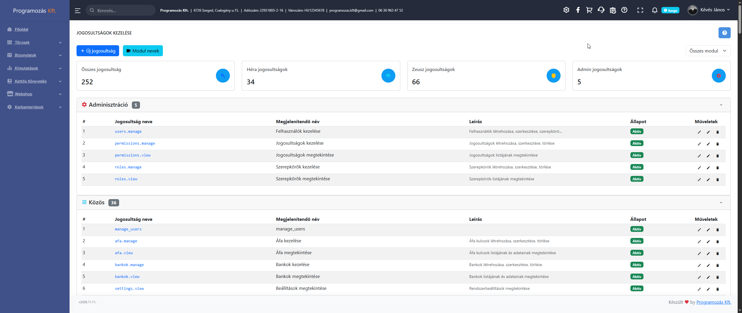 Jogosultságok lista