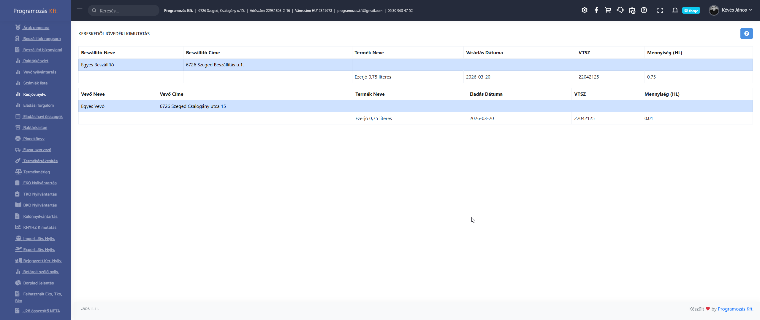 Kereskedő jövedéki nyilvántartás