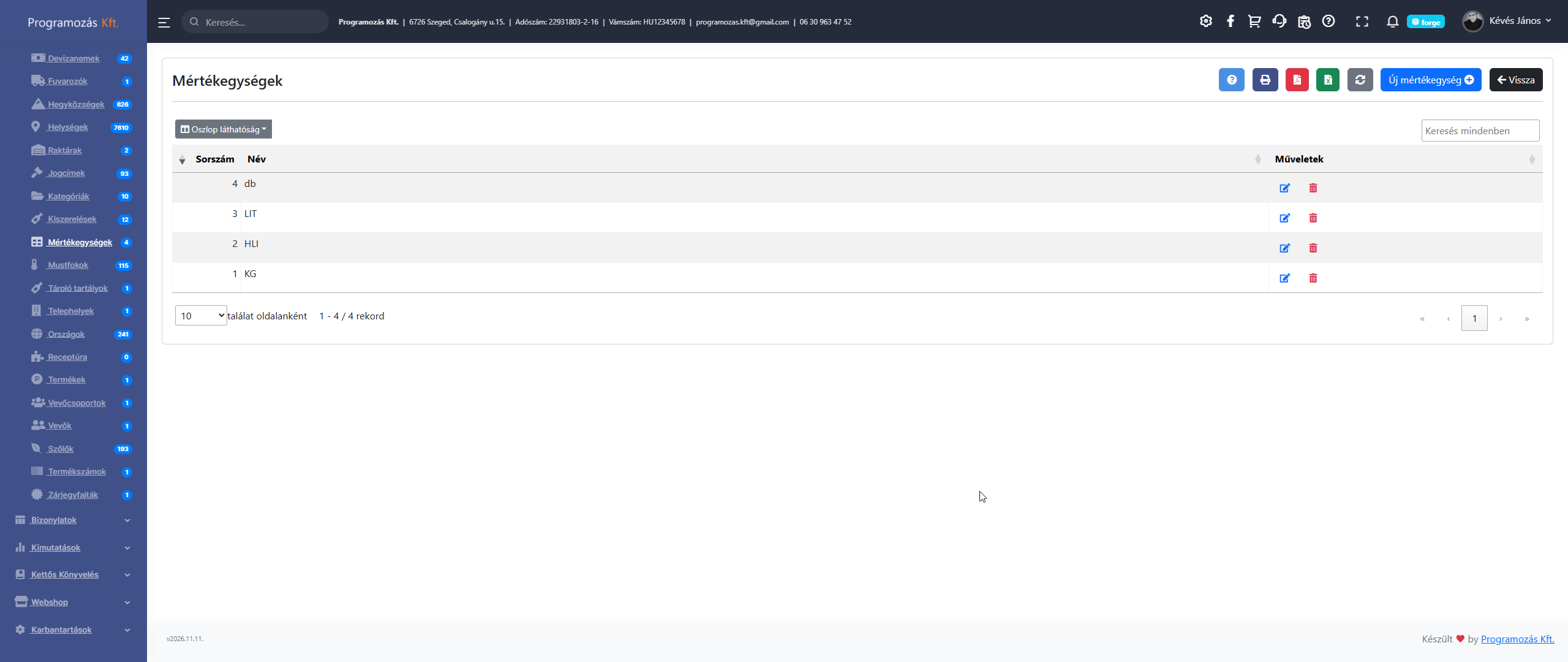 Mértékegységek lista
