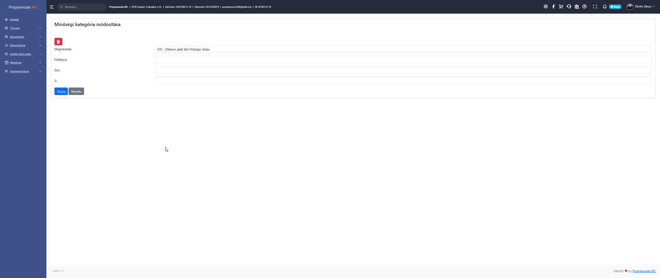 Új minőségi kategória felvétele