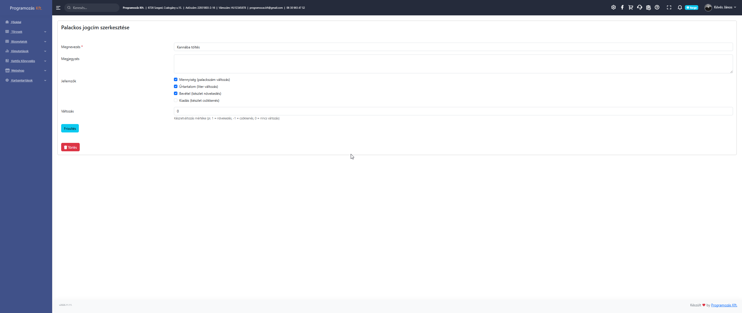 Új palackos jogcím felvétele