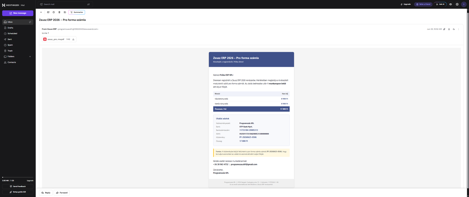Pro forma e-mail