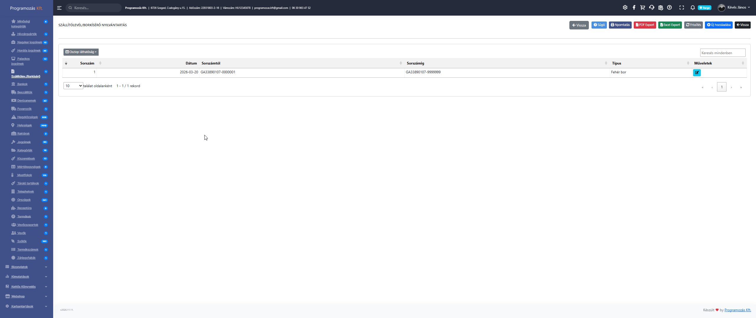 Szállítólevél/Borkísérő lista