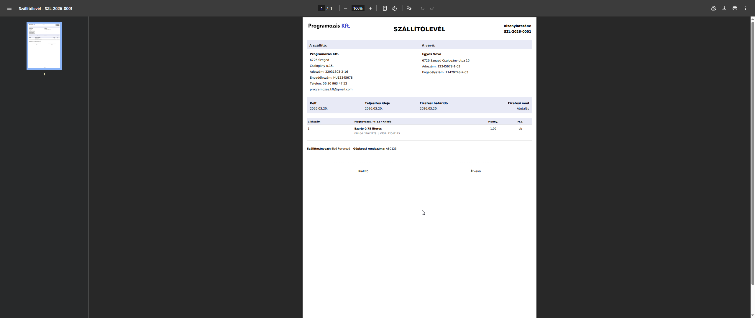 Szállítólevelek nyomtatás