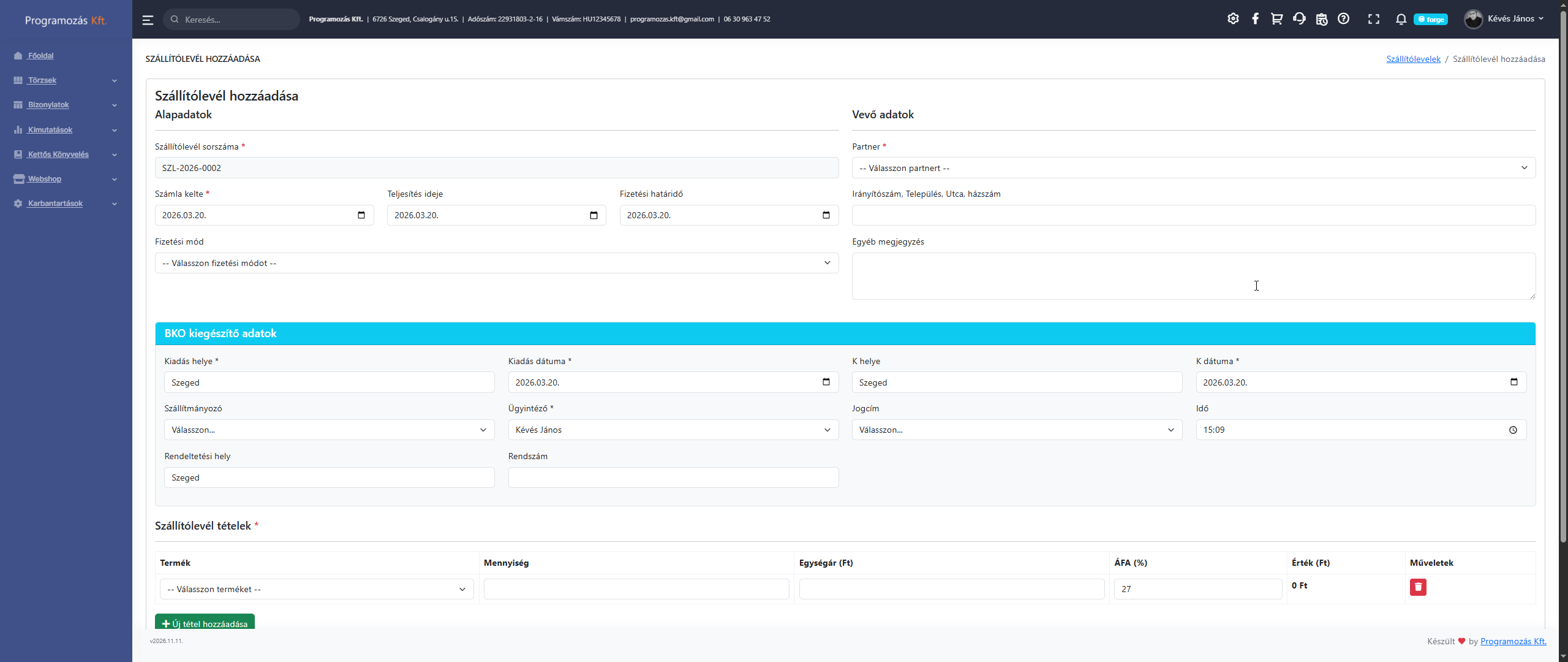 Új szállítólevél