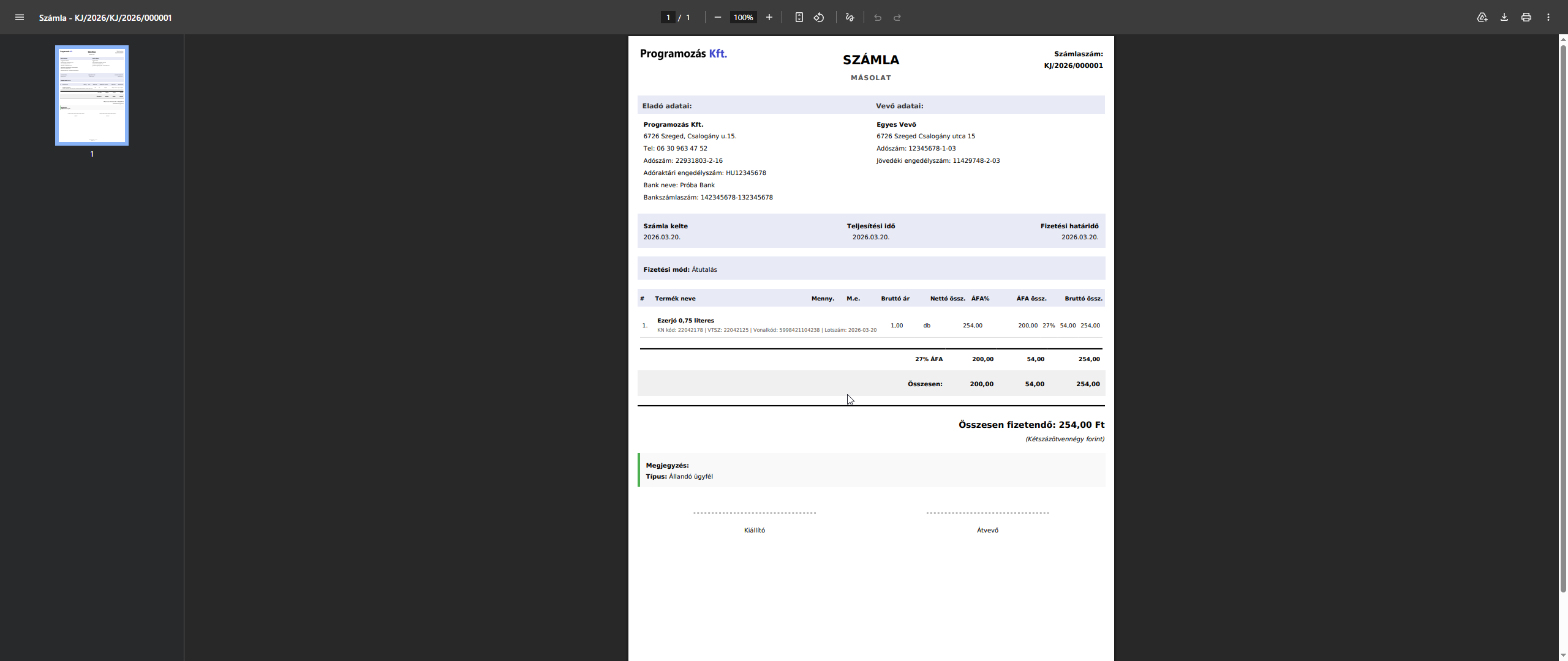 Számlák nyomtatás