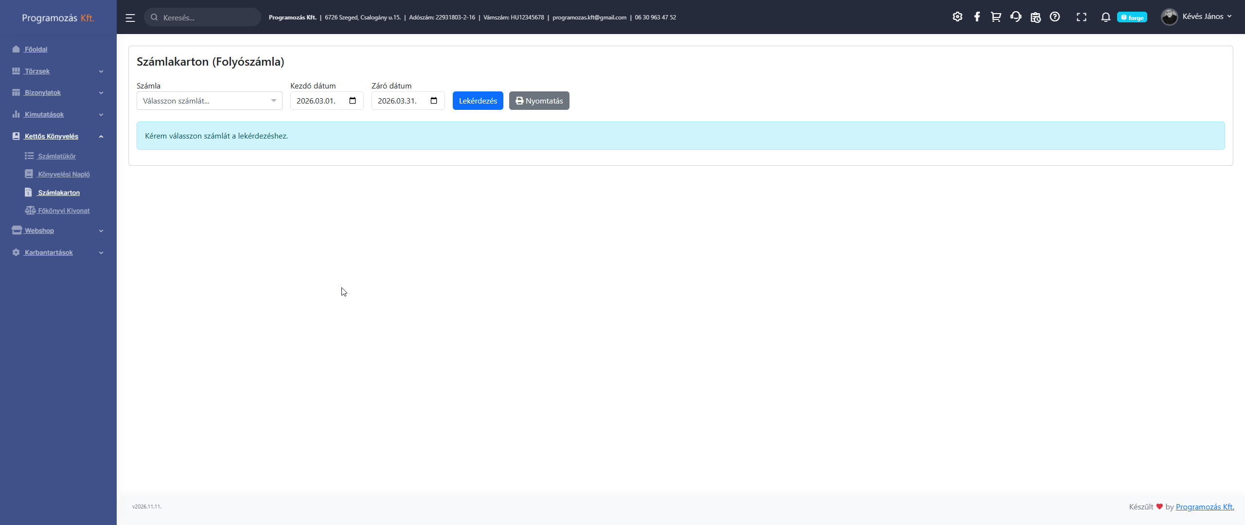 Számlakartok lekérdezés