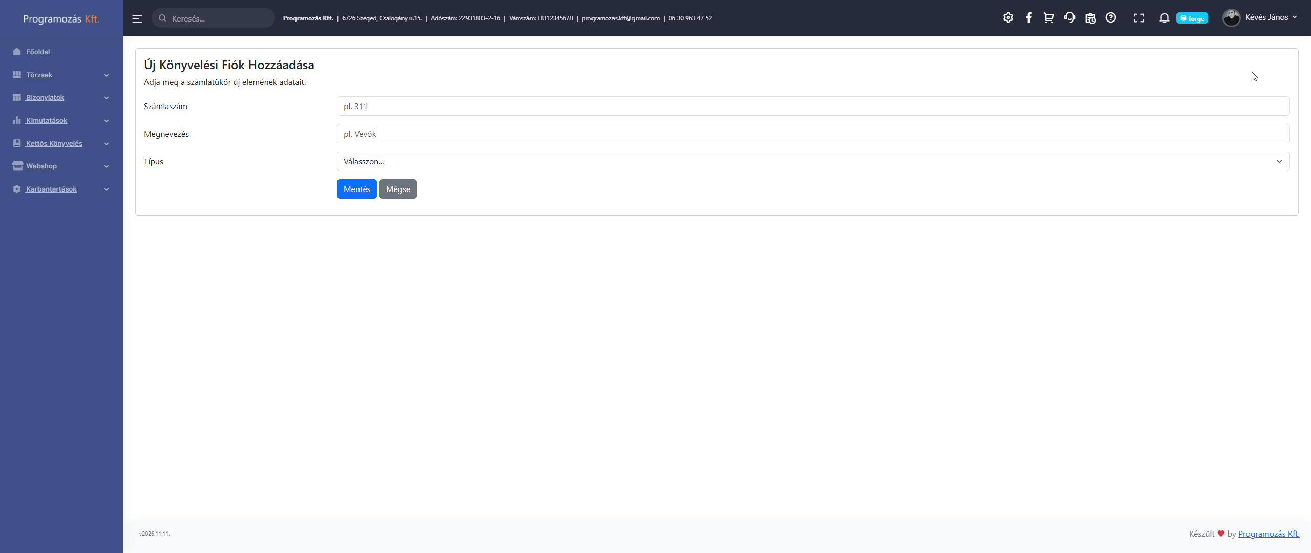 Új számlaszám felvétele