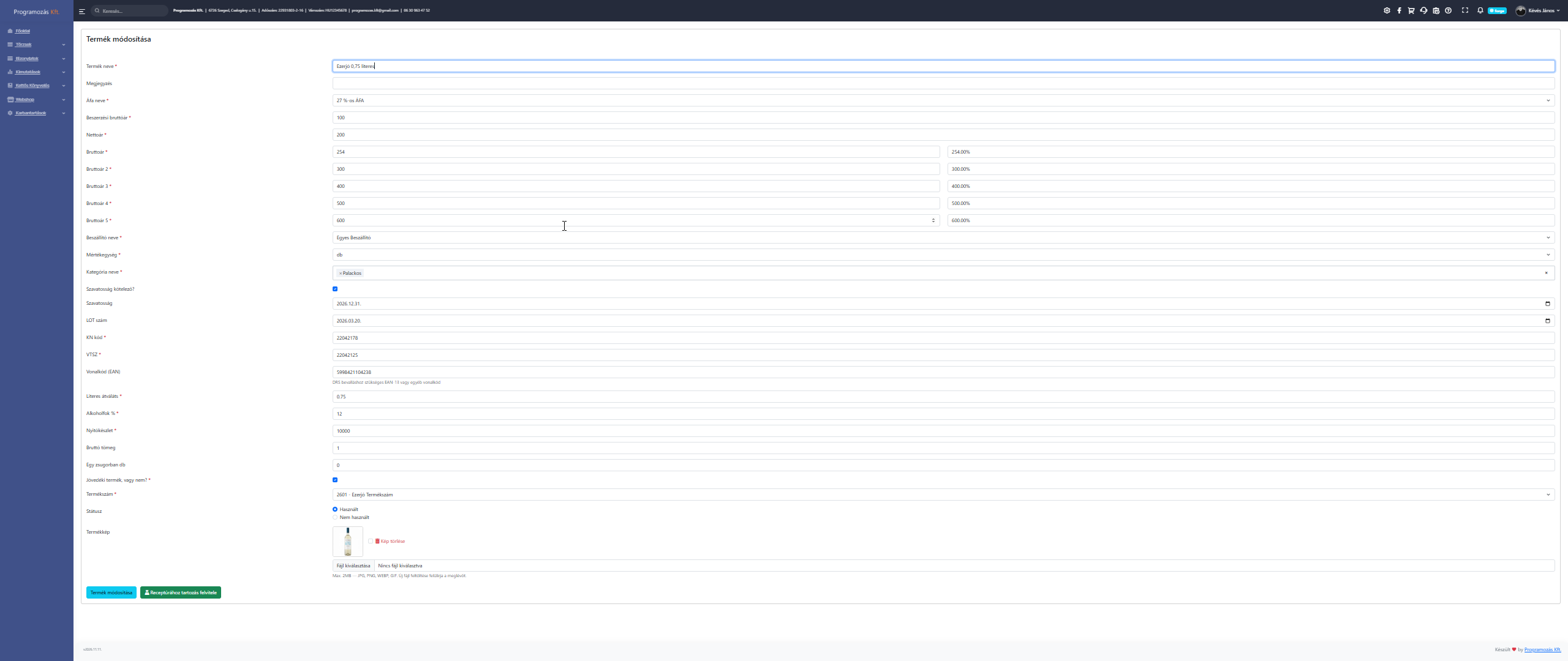 Új termék felvétele