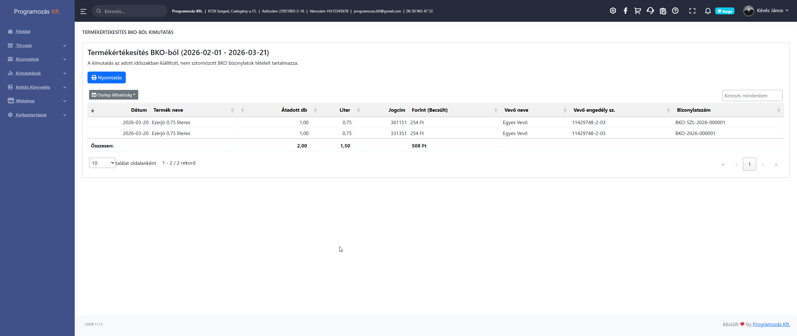 Termékértékesítés nyomtatás