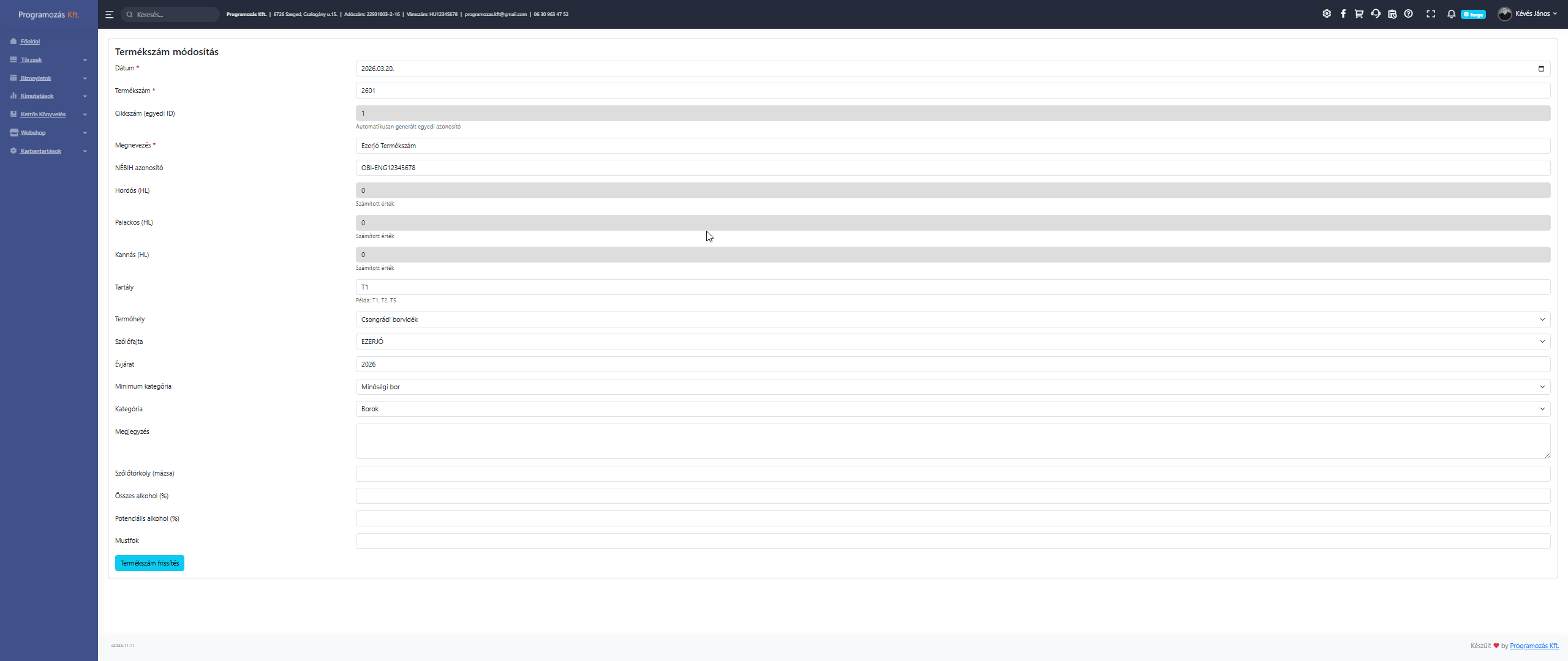 Új termékszám felvétele