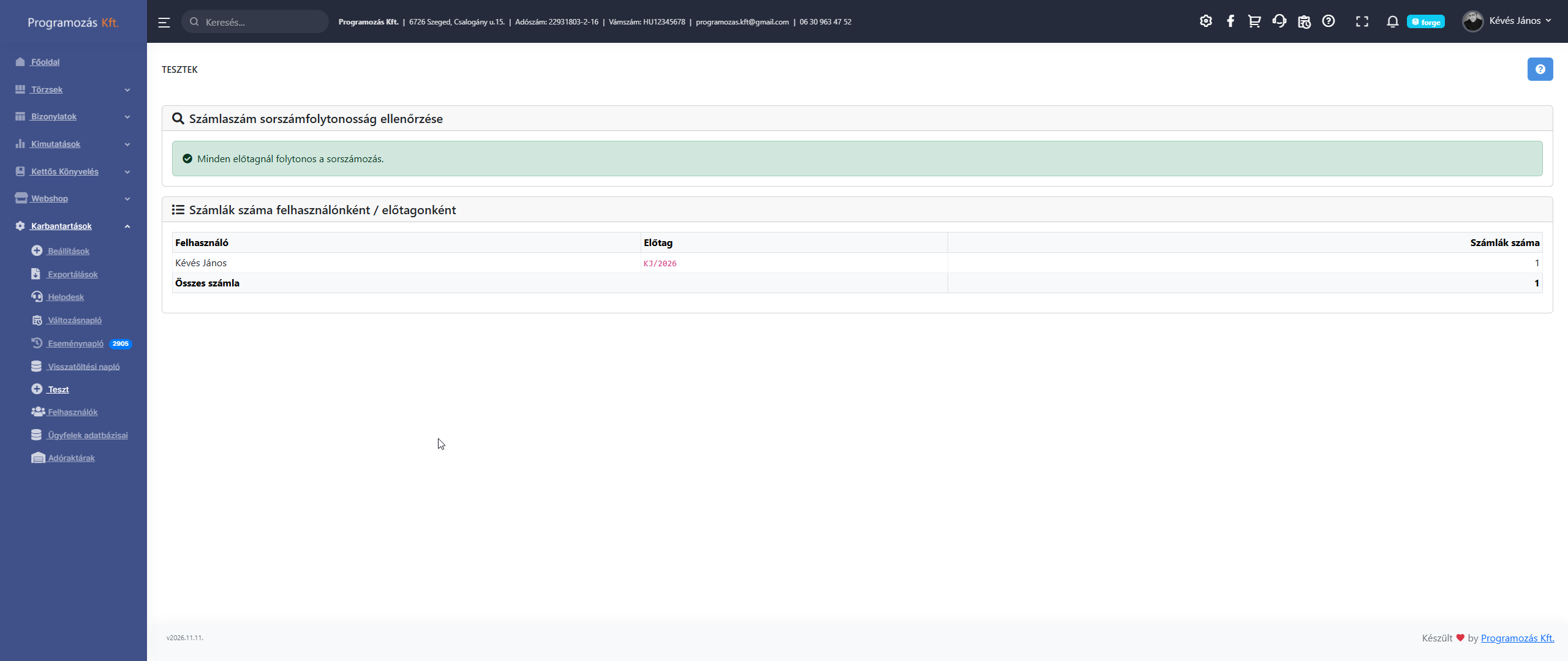 Teszt - számla konzisztencia