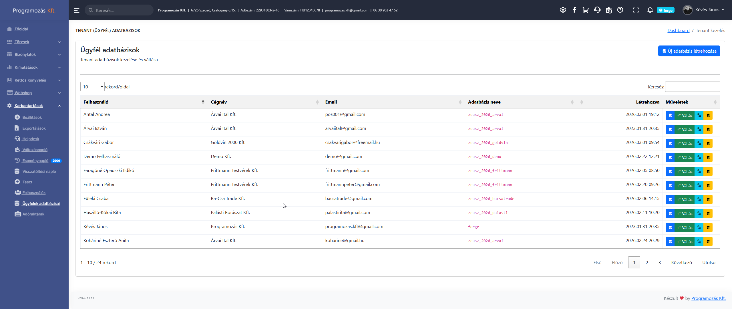 Ügyfelek adatbázisai
