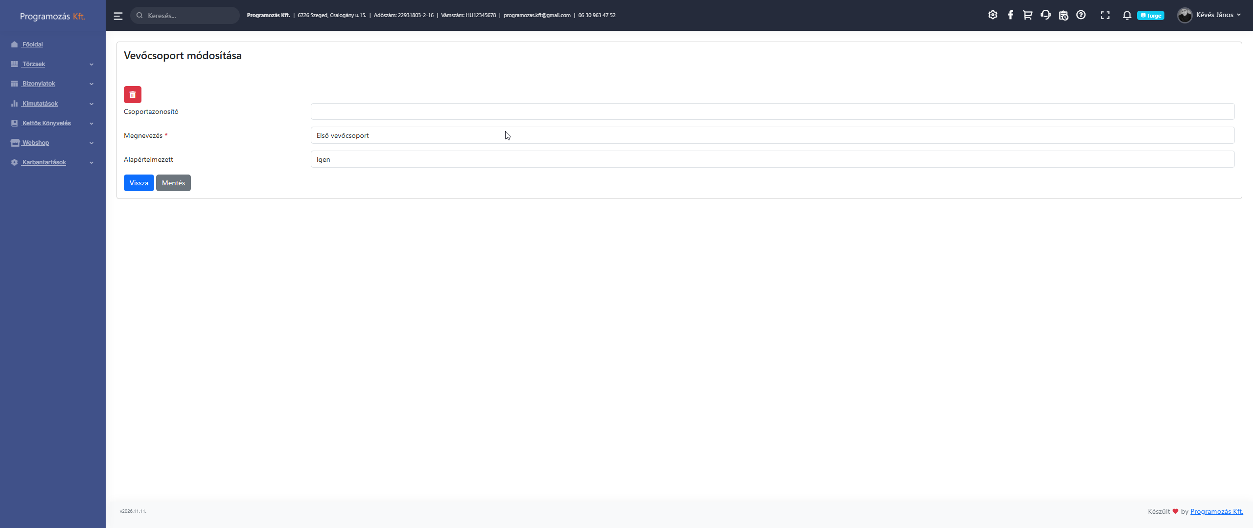 Új vevőcsoport felvétele