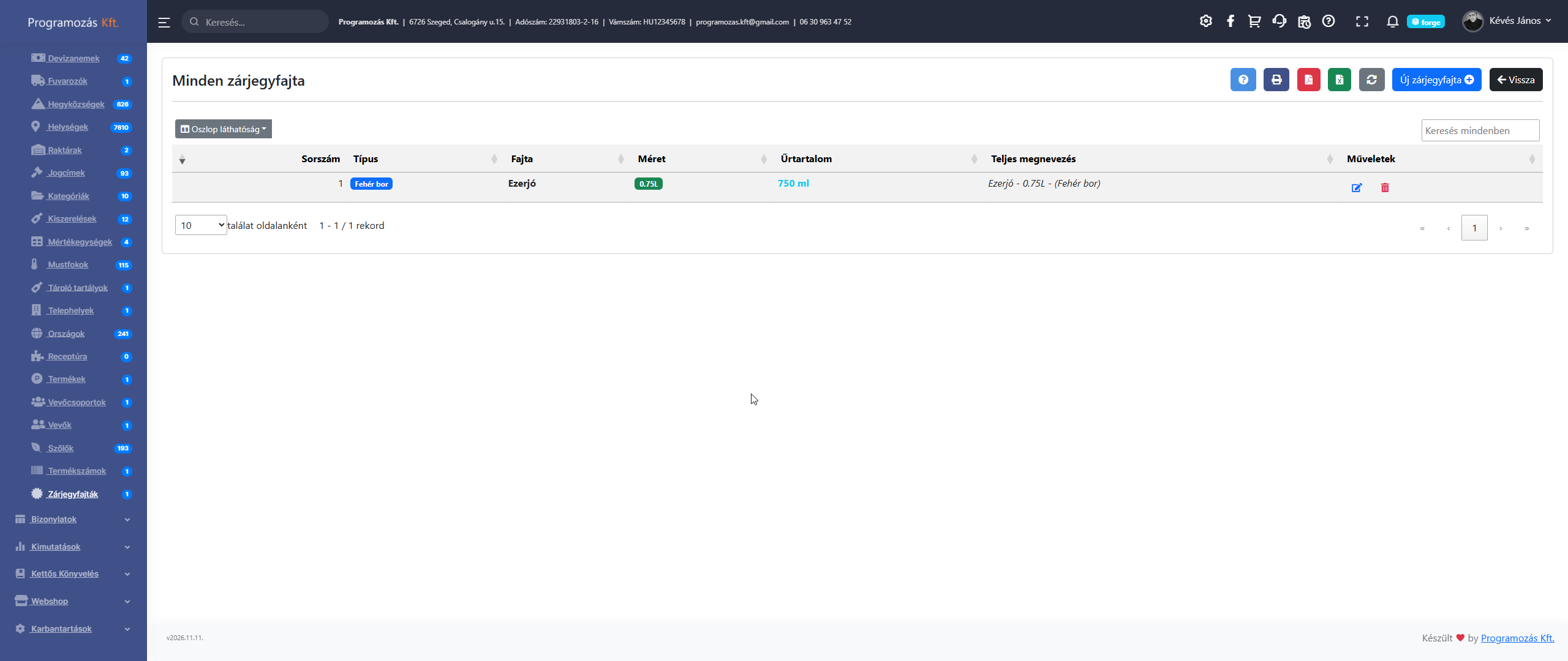 Zárjegyfajták lista