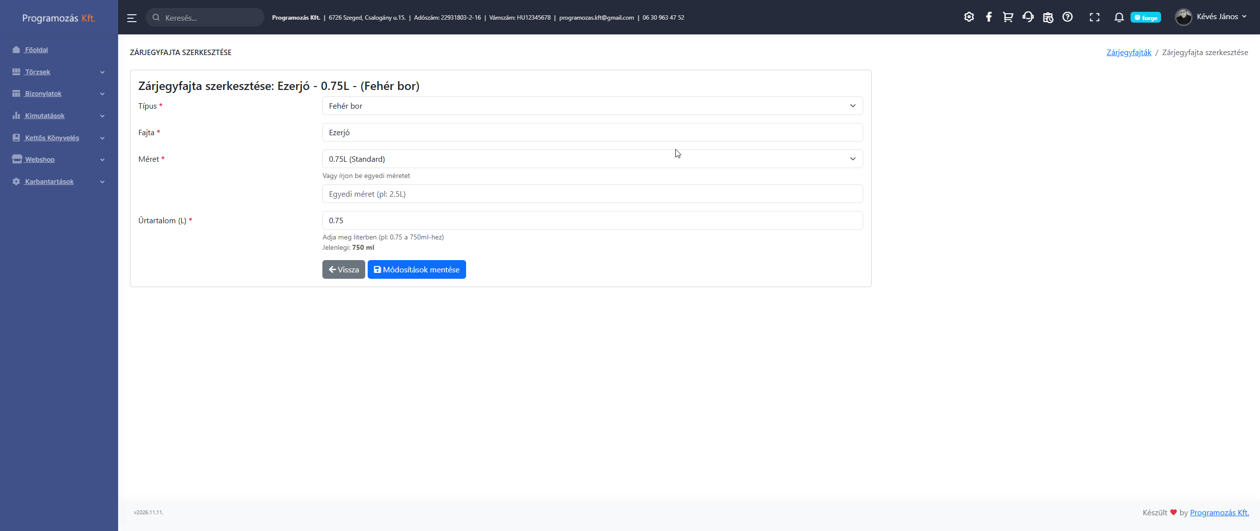 Új zárjegyfajta felvétele